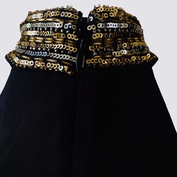 BEBE EMBELLISHED HIGH NECK BLACK BODYCON MINIDRESS - Picture 8 of 16